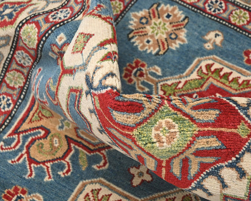 4x6 Blue Kuba Afghan Hand Knotted Wool Area Rug